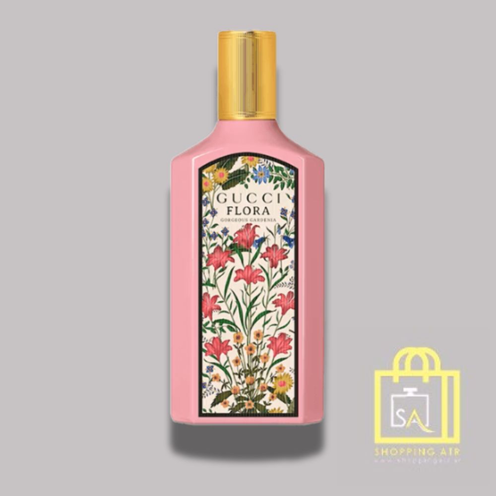 ادکلن زنانه گوچی فلورا گاردنیا با شیشه صورتی و گل دتذ